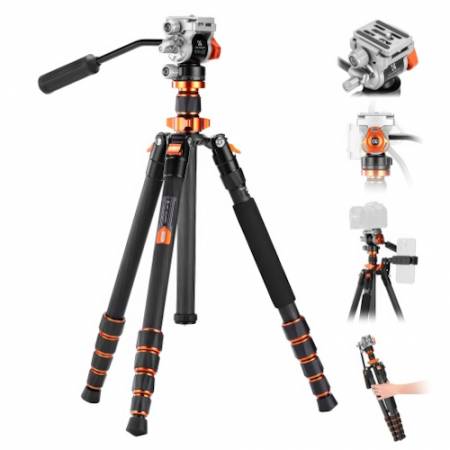 K&F Concept KF4967 O255C4 + FH-03 - zestaw, statyw video Carbon O255C4 z trybem monopodu + głowica video FH-03